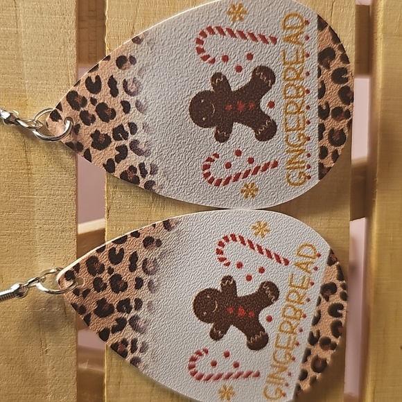 Faux Leather Leopard Gingerbread Teardrop Earrings - Picture 2 of 2